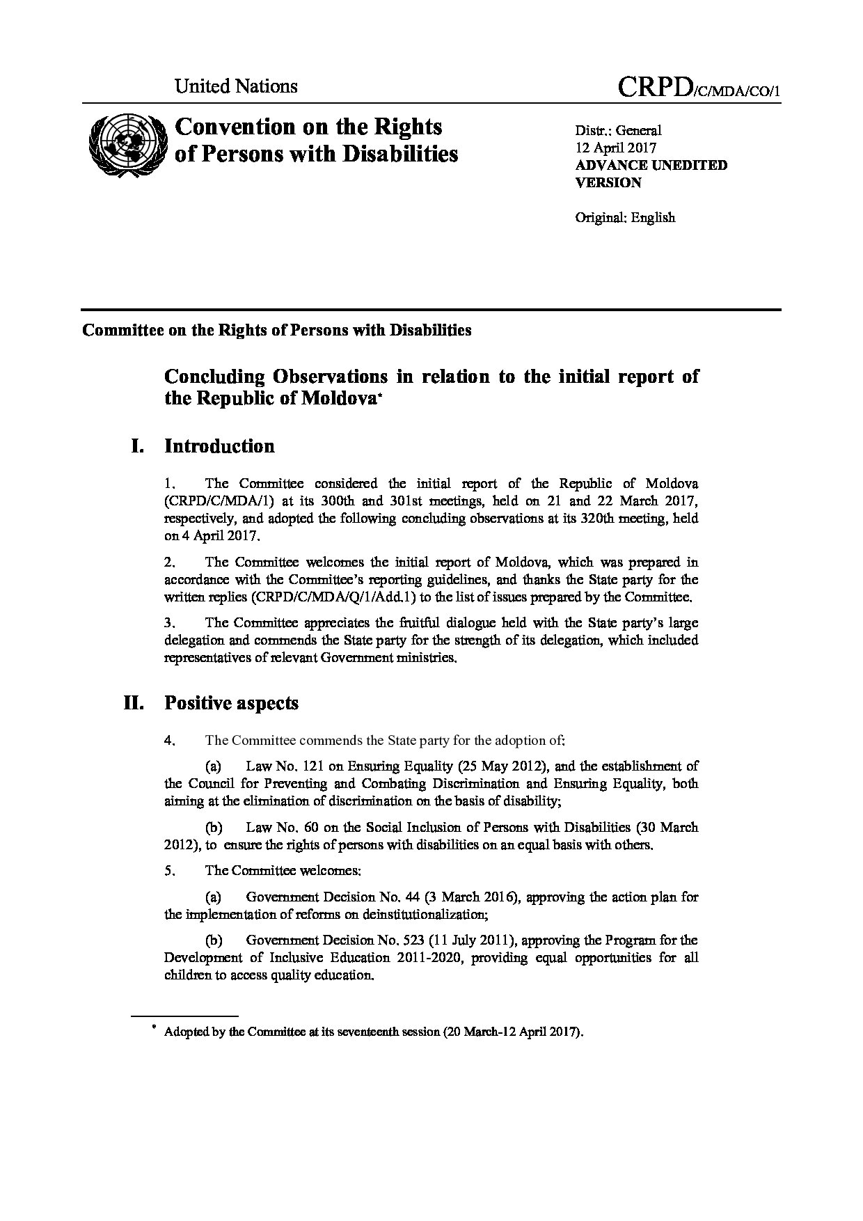 Concluding Observations in relation to the initial report of the Republic of Moldova