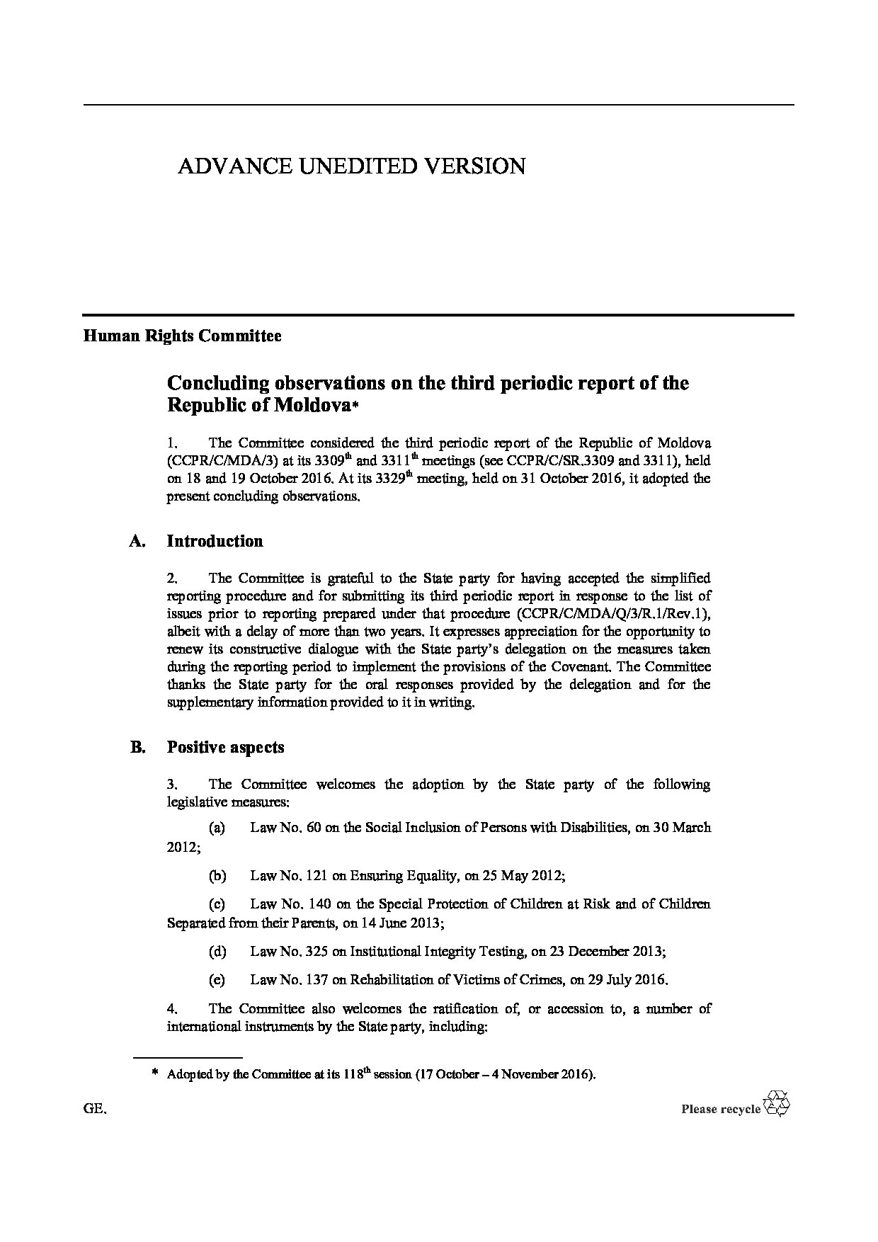 Concluding observations on the third periodic report of the Republic of Moldova